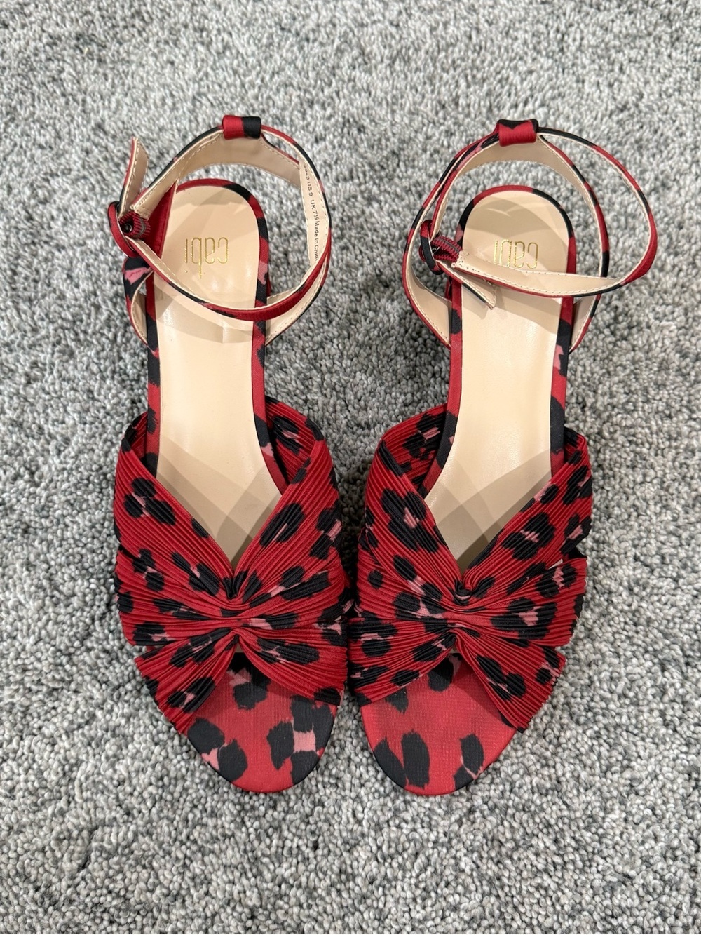 Cabi red leopard heeled sandals Ankle Strap Open Toe Party Evening Women’s US 9